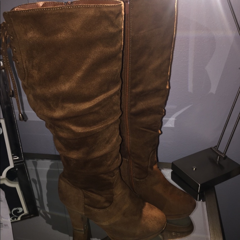 Bronze knee high boots